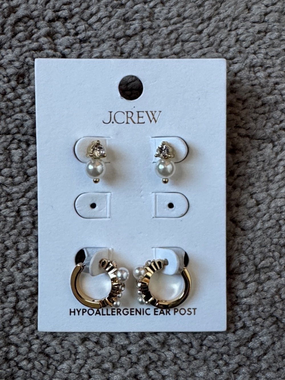 J. Crew Gold Hoop & Pearl Stud Earrings Set Hypoallergenic Post Minimalist NWT